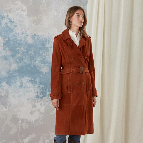 Sundance Jackets & Blazers - Sundance Araminta 100% Goat Suede Leather Double Breasted Belted Trench Coat-M